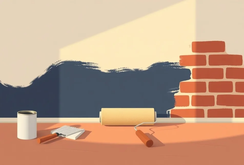 Outils de peinture disposés dans l'ordre des étapes du chantier