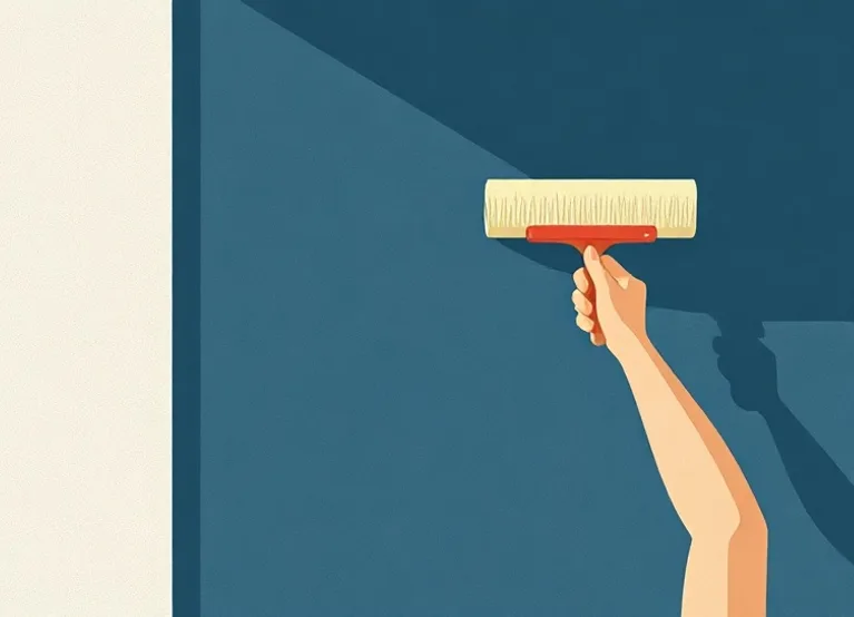 Pose de papier peint, rouleau et brosse à maroufler